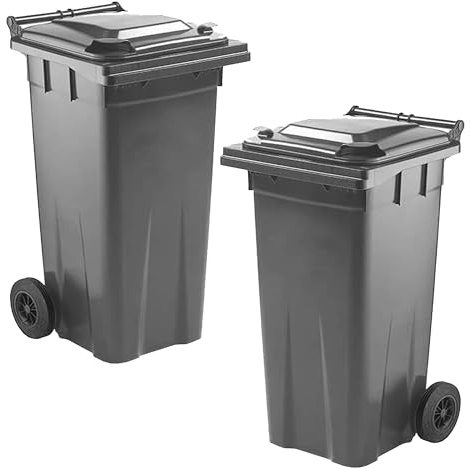 STAR SUPPLIES 140 Litre Strong Compact Grey Waste Disposal Recycling Council Outdoor Wheelie Bin With Lid & Wheels