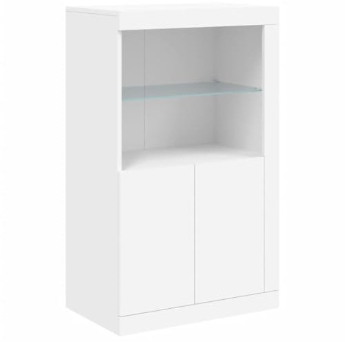 vidaXL Beistellschrank, Sideboard mit viel Stauraum, Kommode Schrank mit LED-Leuchten, Anrichte Wohnzimmerschrank Standschrank, Weiß Holzwerkstoff