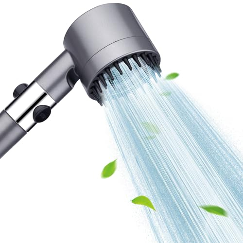 soffione doccia alta pressione,Soffione doccia con filtro, doccetta massaggiante con 3 + 1 tipi di getto, Doccia a pioggia Soffione con funzione di arresto (Grigio)
