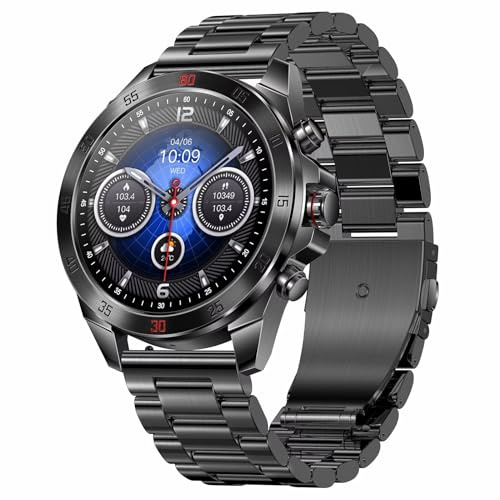 Smartwatch Herren Metallarmband Gold Silber Schwarz Robust Edelstahl Gesundheitsuhr Blutdruckmessung Telefonfunktion Pulsuhr für Android IOS Whatsapp Funktion Fitnessuhr pulsmesser Schrittzähler