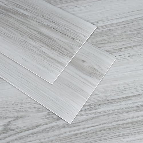 VaryPaper Pavimento PVC Adesivo Effetto Legno Grigio Chiaro Linoleum Pavimento Laminato 90cmx15cm 20 Pezzi Piastrelle Adesive Pavimento Adesivo per Interni Mattonelle Adesive Cucina Soggiorno