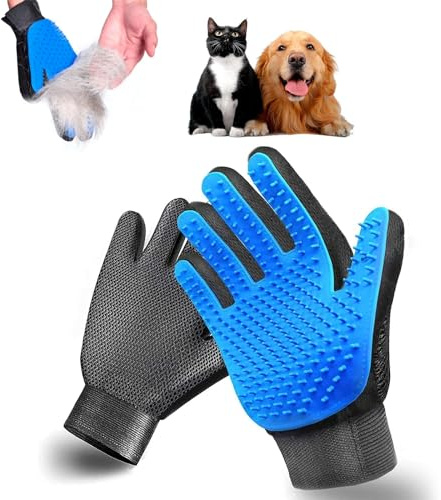 YanBous Fellpflege-Handschuh Set für Hunde & Katzen: 2-in-1 Fussel- & Haarentferner, Massagefunktion, Ideal für Sofa & Tierhaare, Blau, 2 Stück