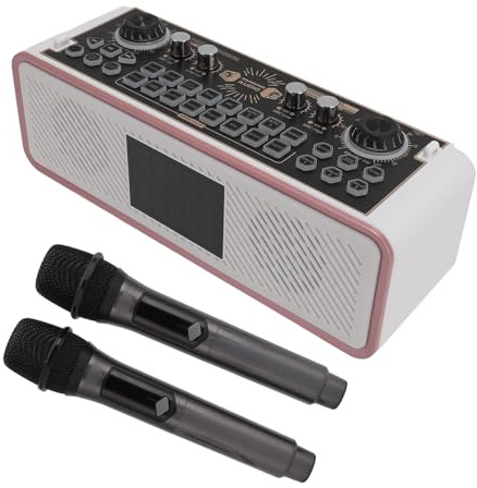 Kit de Tarjeta de Sonido, con 2 Micrófonos, Altavoz Estéreo Dual de Rango Completo, Cancelación de Ruido, Ajuste de Tono y Tono, Transferencia OTG, para Grabación de Karaoke,
