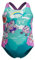 Speedo Learn to Swim Printed Crossback Swimsuit, Chlorine Resistant, Recycled Fabric, Stretchy Fabric Traje de baño para Niñas, Neon Violet, 5 années