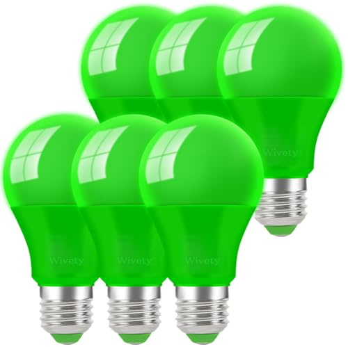 Wivety LED Glühbirne Grün 9W, A60 Bunte Glühbirnen E27 Sockel, grüne LED-Chips + Grüne Abdeckung, Reines Grünlicht für Halloween, Weihnachten, Hochzeit, Party, Bar (6er Pack)