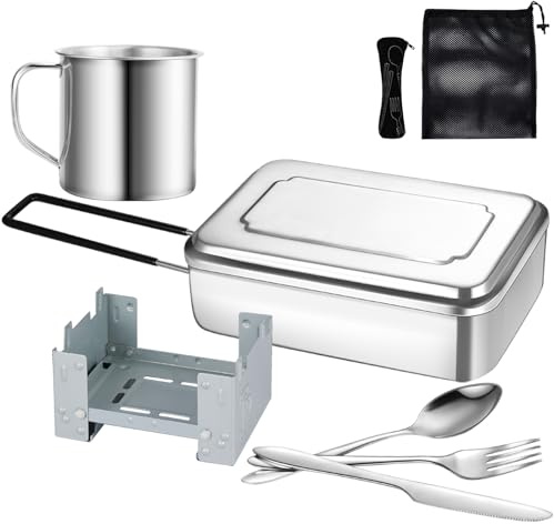 Lafuntar Camping Mess Tin, 8-Piece Mess Tins for Camping, Features Mess Tins, Cutlery set, Compact Stove，Storage Bag Suitable For Camping, Festivals & Fishing Trips