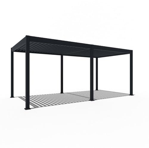 Pavillon Pergola 3x6m Terassenüberdachung freistehend mit Lamellendach elektrisch verstellbar LED Gartenpavillo Hardtop wasserdicht stabil Winterfest Aluminium Weide Deluxe mit Fernbedienung Anthrazit