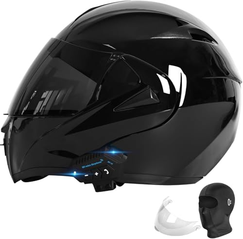Bluetooth Modular Motorcycle Helmet DOT/ECE Approved Full Face Flip up Anti-Fog Double Visor Helmet Built-in Dual Speaker with Microphone for Adult Men and Women (Small,Bright black)