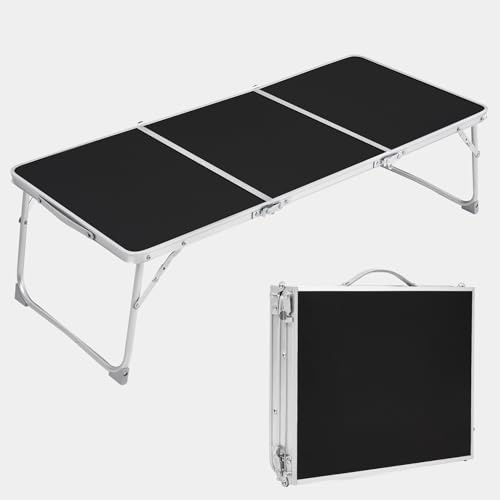 Warmiehomy Folding Camping Table Portable Picnic Foldable Table with Aluminum Frame for Camping Garden Cooking,97x34x26 cm（Trifold,Black