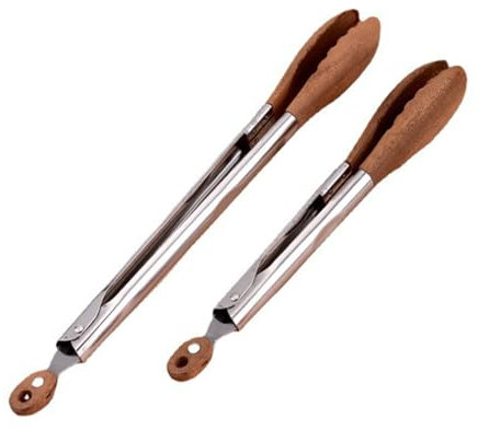 Tonecturas de 2 piezas para cocinar, pinzas de cocina antideslizantes de acero inoxidable con puntas de madera, pinzas de cocción anti-escaladas con cerradura para barbacoa, bistec.