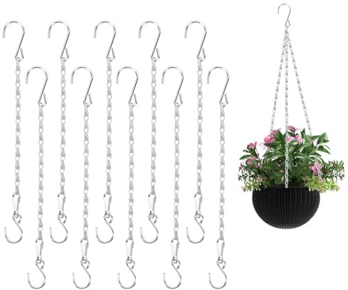 Bchjatk Kette Für Blumenampel,Hängende Blumentöpfe,10 Stück 11.4 Metallkette Mit S Haken Blumenampel Pflanzenaufhänger Pflanzerkorb Baumwollseil silbrig
