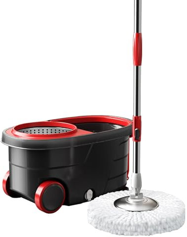 SLDAGe Balai Rotatif avec Poignée Extensible, Balai Essoreur avec Fonction de Déshydratation, Balai Serpillere Professionnel Ensemble Contient Seau avec Roues Pratiques, pour Plancher,4 Heads