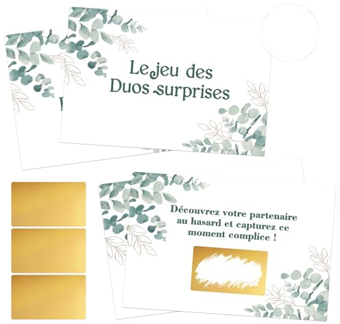 50 Cartes à Gratter -Carte Félicitations Mariage Jeu Interactif Personnalisable pour Soirée de Noces & Jeu de invités- Cadeau de Mariage Français Original (Eucalyptus) (A)