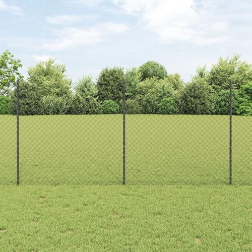 LAPOOH Chain Link Fence with 20 U Posts Grey 1.2x10 m Steel,Decorative Fence,Chain Link Fence,Fencing for Patio Outdoor Yard,Fence Panel-3336261
