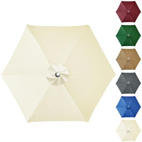 NAKIHOUSE Parasol Replacement Cover 2 m 6 Struts Patio Umbrella Canopy Fabric Cover Garden Umbrella Replacement Canopy Parasol Cover for Yard, Garden, Beach, Pool, Cream White