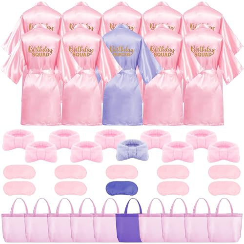 40 Pcs Kids Spa Party Supplies With Robes Tote Bags Headbands (Size 12) | Girls Spa Party For Birthday Sleepovers And Pamper Parties. Matching Accessories Create Photo-Ready Group Favours