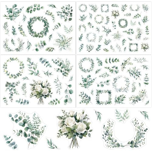 Canollo 4 Blätter Sticker Hochzeit Gästebuch, Eukalyptus Hochzeitssticker | Hochzeit Aufkleber mit Viel Liebe, Decorative Stickers für Fotoalbum, Scrapbooking, Wedding Deko