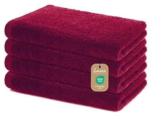 Lavea® Sydney 4er Handtücher Set - 40x70 cm - Bordeaux | 100% Baumwolle – Weiche Frottee Handtücher, saugstarkes Handtuch Set für Bad, OEKO-TEX® Standard 100