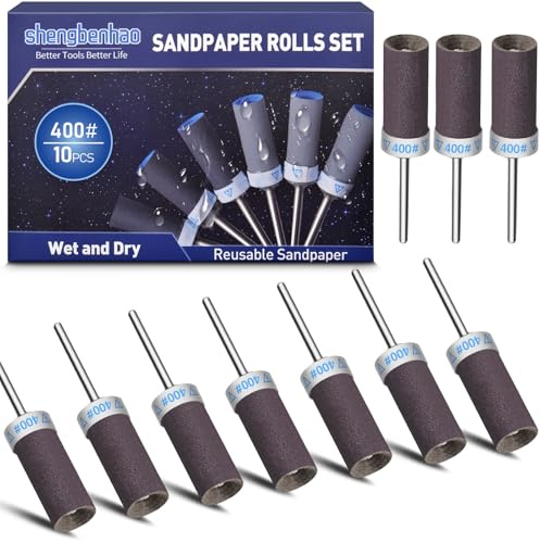 10 Pièces 400 Grains Tambour De Ponçage pour Dremel Outils Rotatifs, Manchons de Ponçage avec Tige de 1/8 pour Polissage et Ponçage