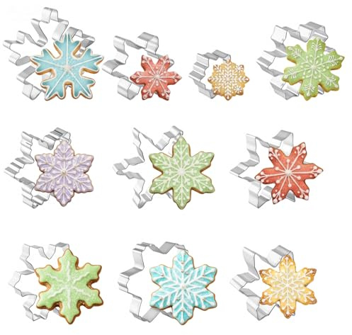 10Pcs Snowflake Cookie Cutter Set, Stainless Steel 3D Christmas Snowflake Cookie Cutters, Snowflakes Fondant Baking Molds for Holiday Winter Baking Cake Cupcake