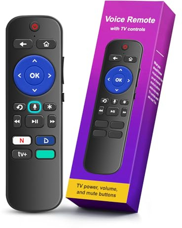 för Roku röstfjärrkontroll med 4 genvägar och enkel installation, röstfjärrkontroll ersättning för Roku TV, ljudenheter, de flesta spelare