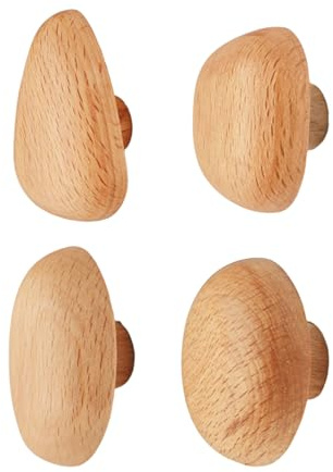 Hperu Crochets muraux en bois, 4 pièces, patères robustes en bois naturel, cintres muraux décoratifs en forme de galet pour serviettes et sacs