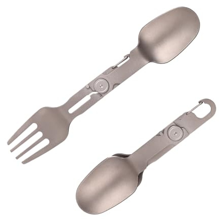 3-in-1 Titanium Rotating Spork, Metal Folding Foldable Camping Fork and Spoon Lightweight Fork Spoon Combo Utensils for Hiking Outdoor Travel