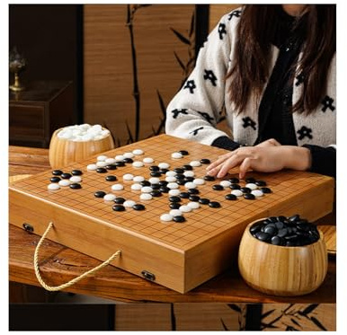 Apk i bc Faltbares Go-Brett-Set, tragbares Go-Gomoku-Spielset aus Holz, leicht zu verstauen, für Gomoku-Schach- und Go-Spieler(A,47 * 44cm)