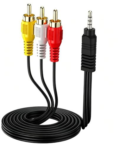 Powice 3,5 mm auf RCA AV Kabel, S Video Kabel, 3 Cinch auf Klinke 3,5 für Smartphones, MP3-Player, Tablets, Lautsprecher, Heimkino, 1,5M