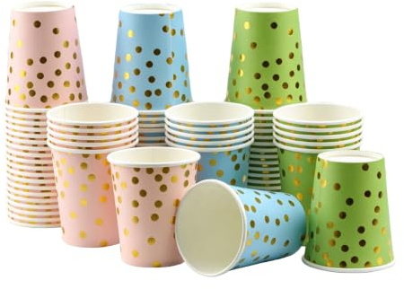 Cents matter 75 stycken partypappersmuggar, pappersmuggar, 250 ml kaffemuggar, partymuggar, återanvändbara drickmuggar med prickar, för bröllop, jul, födelsedag (trefärgad)