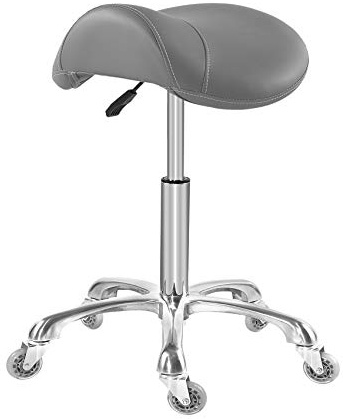 Antlu Tabouret de Selle pour Clinique de Massage, Spa, Salon de Coupe, Tabouret à roulettes avec Hauteur réglable (Gris)