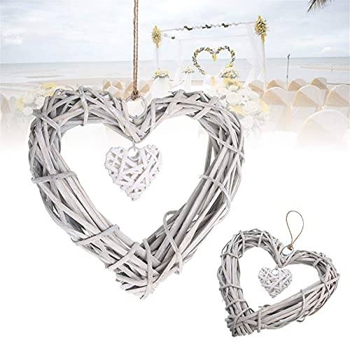 Wicker Heart Wreath, Gray White Artificial Wreaths DIY Heart Wicker for Wedding Birthday Party Wall Hanging Decoration