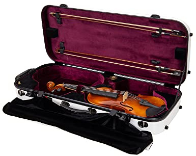 Crossrock Estuche Doble de Fibra de Vidrio para violín para Dos tamaños 4/4, Acabado Blanco Brillante, Cerradura TSA, Interior de Terciopelo Rojo, Funda Segura y Elegante para Profesionales y