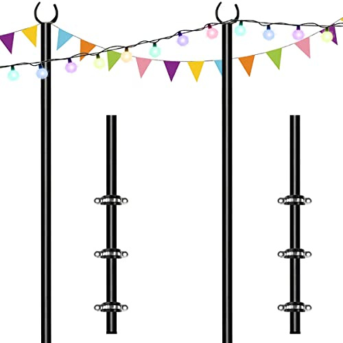 Tigerden Bastoncini per luci da 3 m, per recinzione, pali per esterni, perfetti per giardino, cortile e patio, per feste, matrimoni, finitura nera opaca, confezione da 2