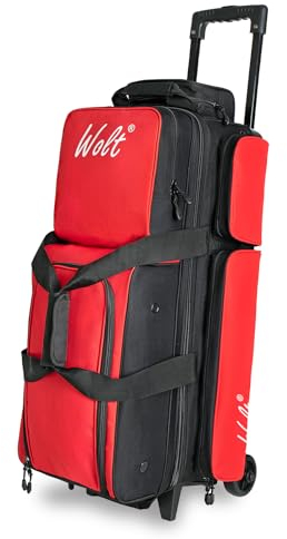 WOLT Bowlingtaschen mit Rollen, Bowlingtaschen, 3 Ballrollen mit separatem Schuhfach und Zubehörtasche, einziehbarer Griff, ausziehbar auf 96,5 cm, Rot