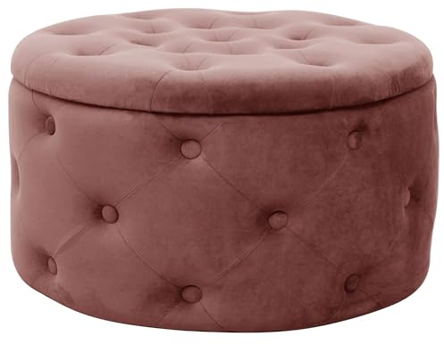 AKORD | Pouf in Velutto ALIA | Poggiapiedi | Contenitore per Piccoli Oggetti | Imbottito | Pouf Decorativo Trapuntata | Per il Soggiorno e la Camera da Letto | Rosa