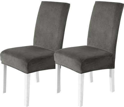 CYCMACO Stuhlhussen Samt 2er Set, Stretch Stuhlüberzieher, Stuhlbezug Schwingstuhl, Hussen Für Stühle Hochlehner, Stuhlbezüge Kratzfest, Universal Chair Cover Waschbarer, Grau