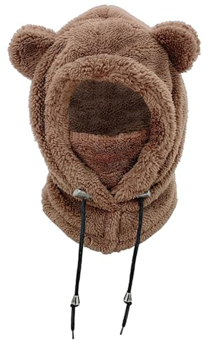 NLAND Vintermössa barn balaklava pojkar flickor 3–8 år varm slip-mössa med halsduk med huva skidmössa, kaffe, one size