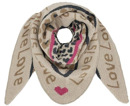 irisaa Schal Damen dreieck, weich Strickschal mit Herz LOVE Muster, dreieckstuch Winter Halstuch für Frauen Mädchen, Lang Kuschelig 180 * 50cm, Schal Farben 2020:Khaki Schwarz