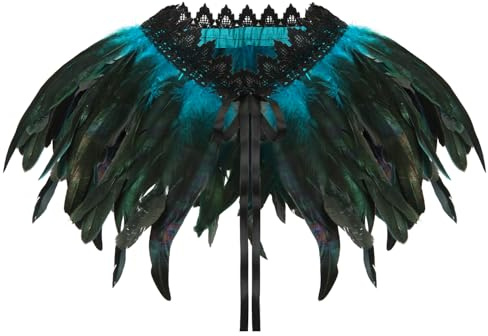Federkragen, Gothic Kostüm, Feder Cape, Federumhang Damen, Federschal Umhang, Feder Achselzucken, Raben Kostüm für Halloween Fasching Karneval Cosplay Maskerade