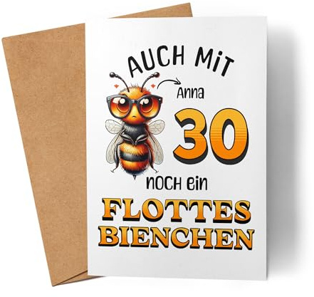 Kiddle-Design Personalisierte Geburtstagskarte 30. Geburtstag - Flottes Bienchen ist 30-30ter Geburtstag Lustige Karte Frau Frauen - Faltkarte inkl. Umschlag
