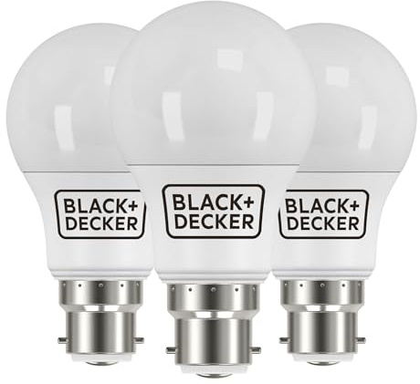 BLACK+DECKER® - LED GLS Lightbulbs - Pack of 3 Light Bulbs • 7.3W • B22 Bayonet Base • Warm White 2700K • Non-Dimmable • 806 Lumens • Energy Class E