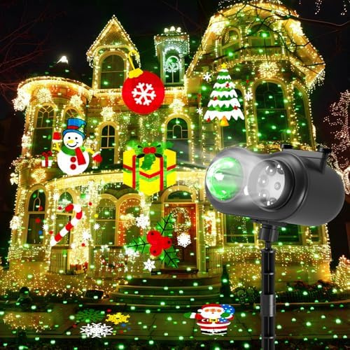 Weihnachten Projektor Außen, Doppelter Kopf Dynamische Led Weihnachts Schneeflocken Projektor Aussen, Wasserdicht Weihnachtsprojektor Outdoor mit Fernbedienung für Garten Fenster Wand Tree