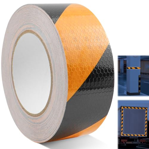 BEASAFY Reflektierendes Klebeband, 5CM × 25M Reflektorband Selbstklebend, Absperrband Gelb Schwarz, Wasserdicht Warnband, Markierungsband für Boden Maschinen Fahrzeuge