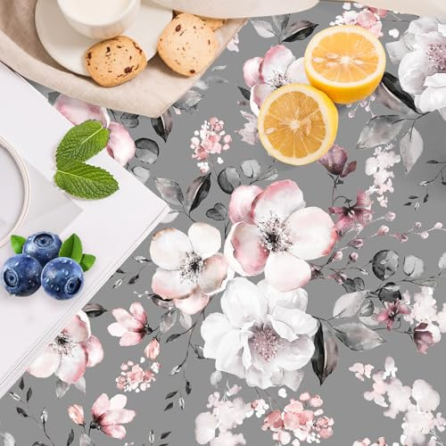 HAOKHOME Floral Shelf Liner and Cabinet Liner Trellies, Self-Adhesive Drawer Liners, Peel and Stick Contact Paper for Kitchen Cabinets and Cupboard,Bedroom Drawers, Grey/Pink/White 17.3in x 6.5ft
