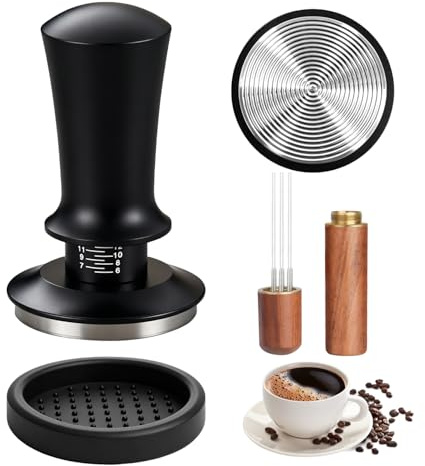 Prensador de Cafe de 58 mm con Tamper 58mm Silicona Station y Mini Aguja WDT Cafe Base Roscada y Resorte Ajustable con Profundidad Ajustable Accesorios Cafetera Kit para Baristas Caseros y Cafeterías
