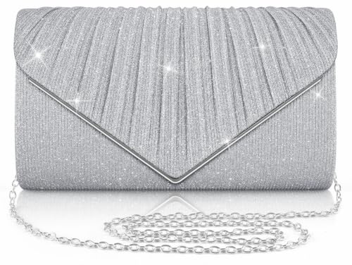 ERKOON Damen Clutches, elegante Abendhandtasche mit abnehmbarer Kette, Pailletten-Tasche für Hochzeit, Braut, Abschlussball und Party