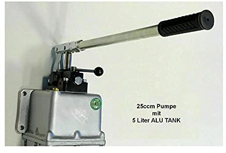 Uzman-Versand 25ccm Hydraulik Handpumpe mit 5 liter Tank + Handhebel, Hydraulikpumpe Hydraulische Hand-hebel-Pumpe Manuell Hydraulikhandpumpe (25ccm Pumpe mit 5 liter Tank)