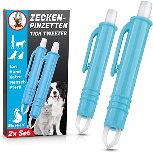 BluePet 2X Automatische Zeckenzange als Zuverlässige Zeckenpinzette Für Hunde, Katzen, Pferde & Menschen I Perfekter zeckenentferner für jedes Zeckennotfallset