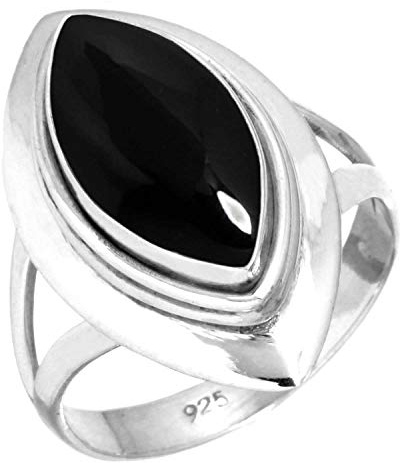Jeweloporium Handgemachter Ring aus echtem 925er Sterlingsilber mit natürlichem Edelstein, Amethyst, Granat, Kristall, Onyx, Marquise-Schmuck im Boho-Stil für Frauen